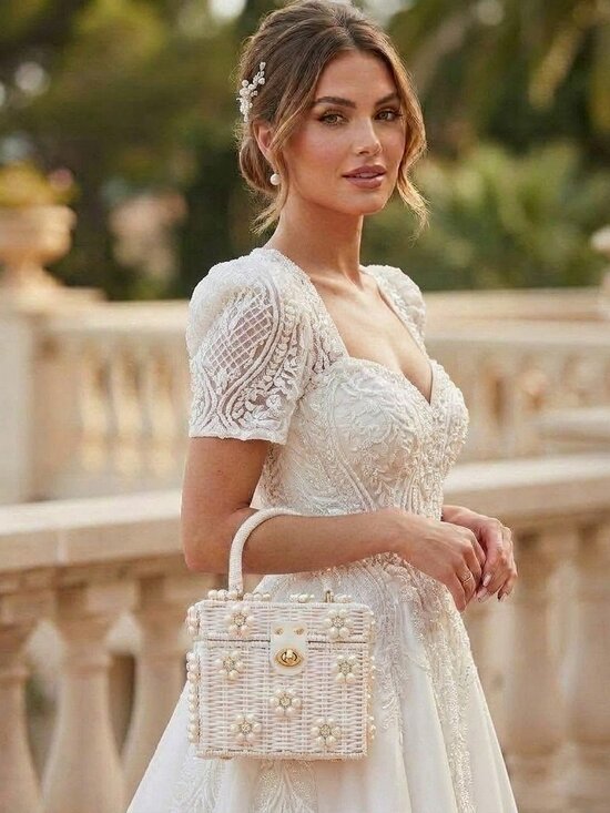 Handbags - Sugar Pearl Bloom Woven Wicker Top Handle Purse